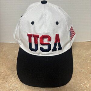 NWOT:  Adjustable USA Ball Cap - One Size - White with Navy Bill